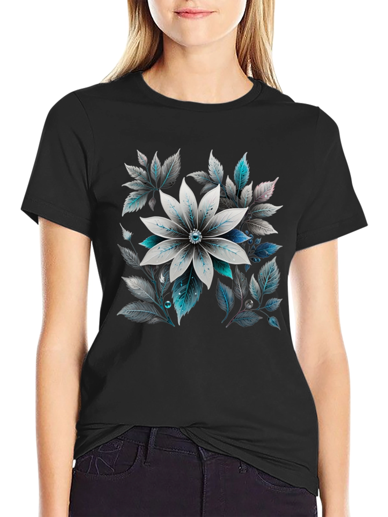 Floral Graphic Tee - Black Cotton Blend