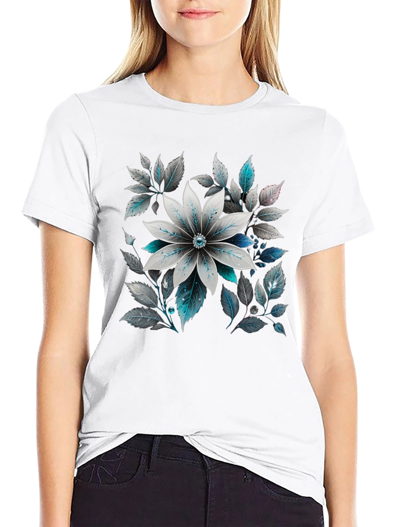 Floral Graphic Tee - Black Cotton Blend
