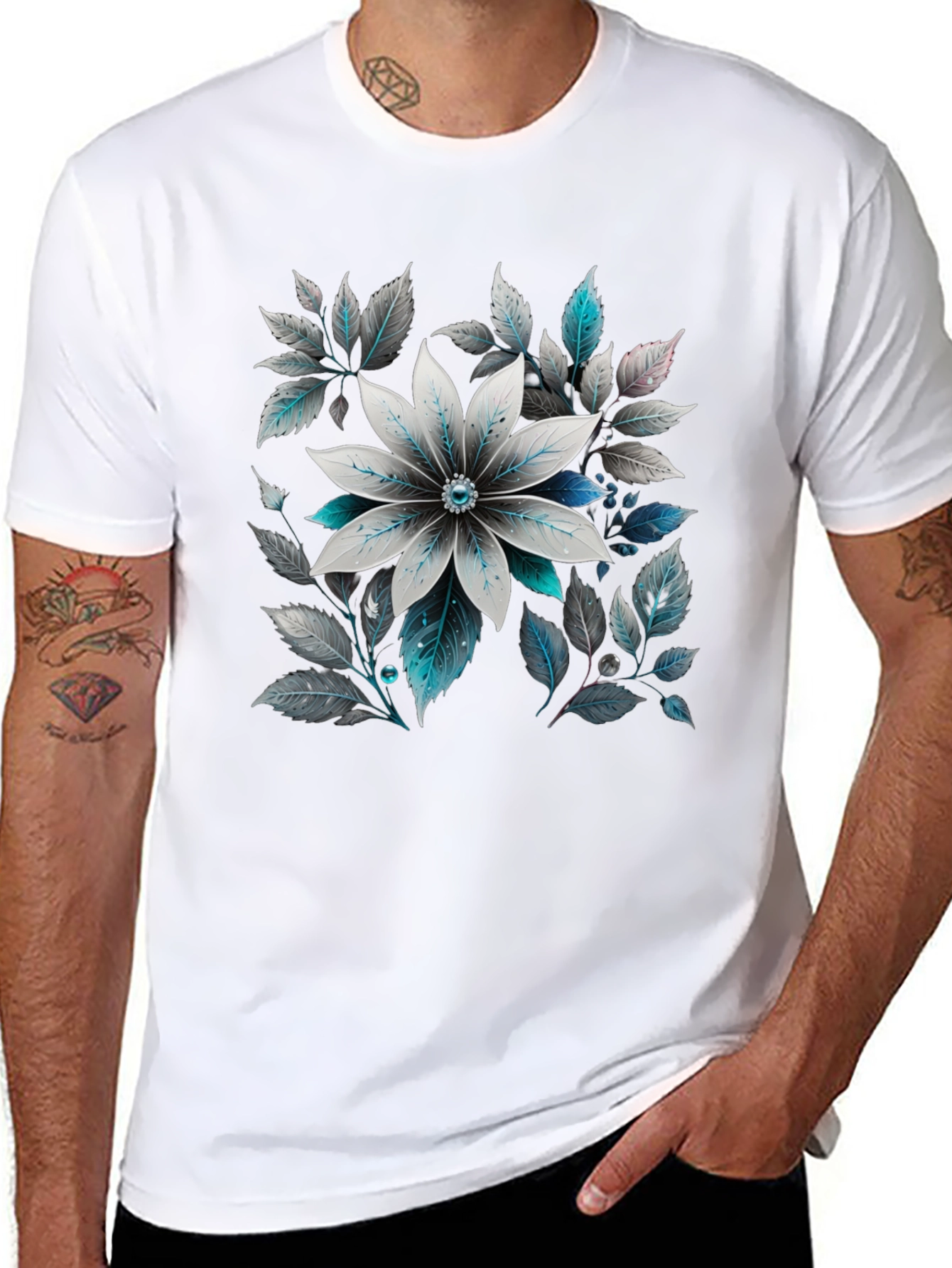 Floral Graphic Tee - Black Cotton Blend