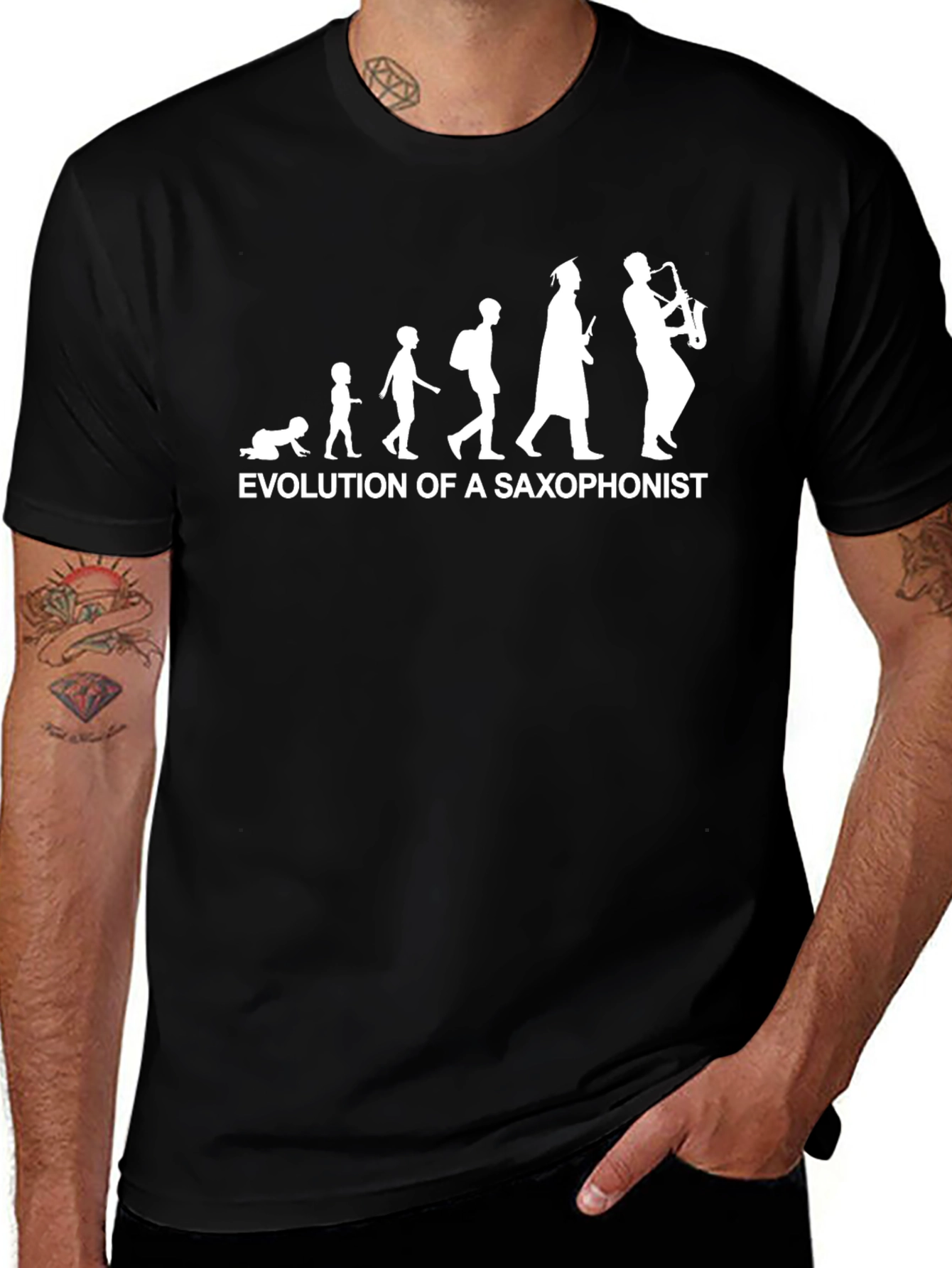 Evolution of Saxophonist Black Cotton T-Shirt
