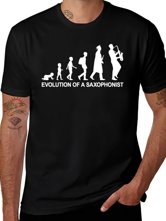 Evolution of Saxophonist Black Cotton T-Shirt