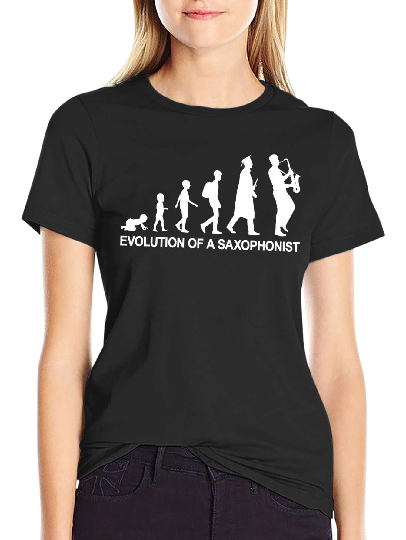 Evolution of Saxophonist Black Cotton T-Shirt
