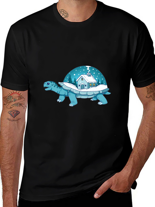 Winter Turtle House T-Shirt - Unique Graphic Tee