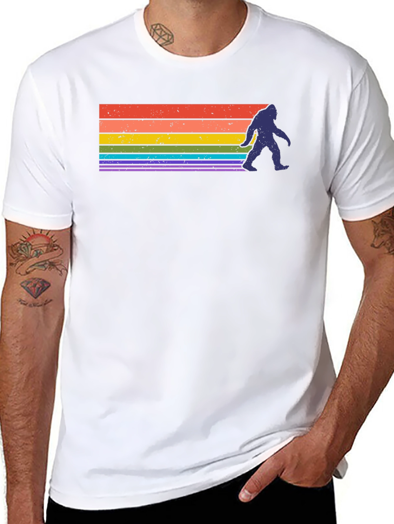 Retro Bigfoot Rainbow T-Shirt - Sasquatch Pride Tee