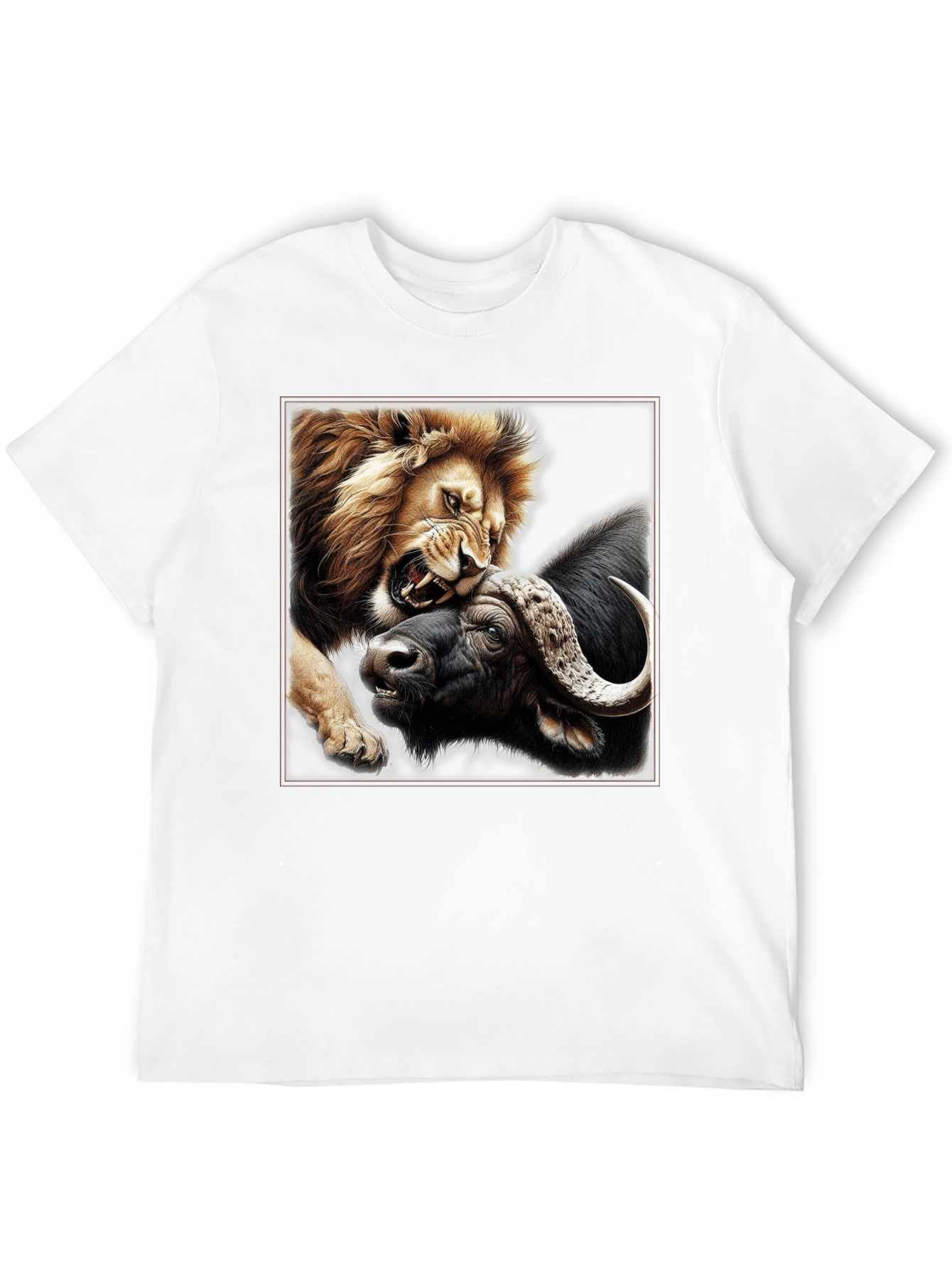 Lion vs Buffalo Graphic Print Black T-Shirt