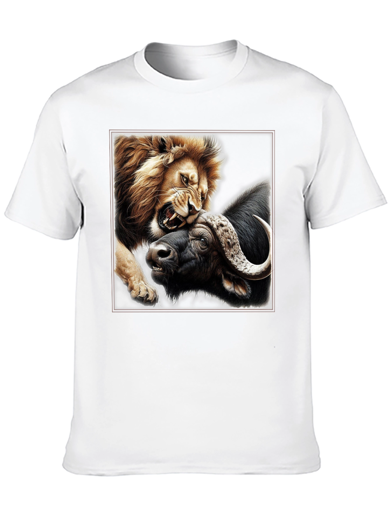 Lion vs Buffalo Graphic Print Black T-Shirt