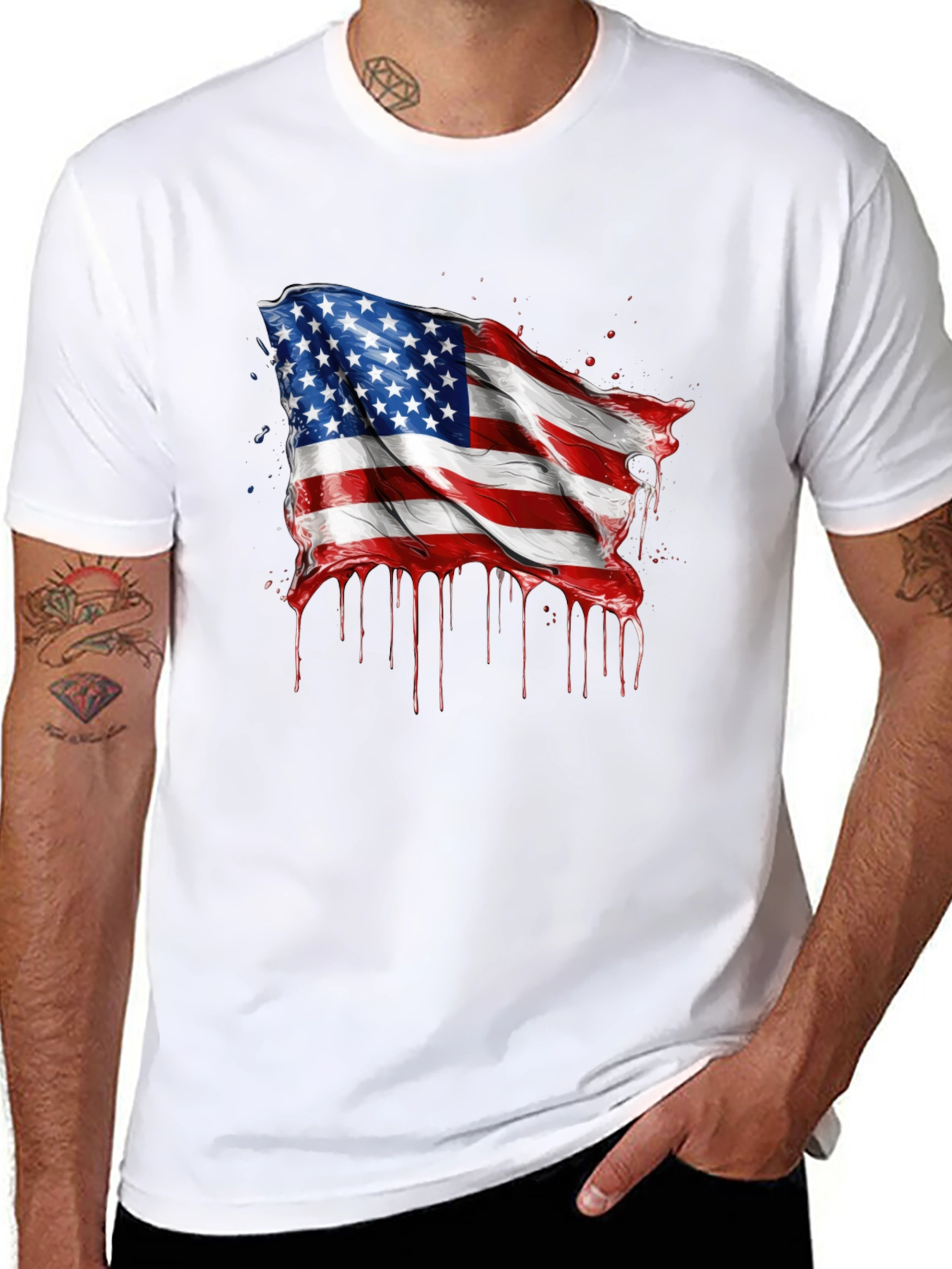 American Flag Drip Graphic Tee - Patriotic Style