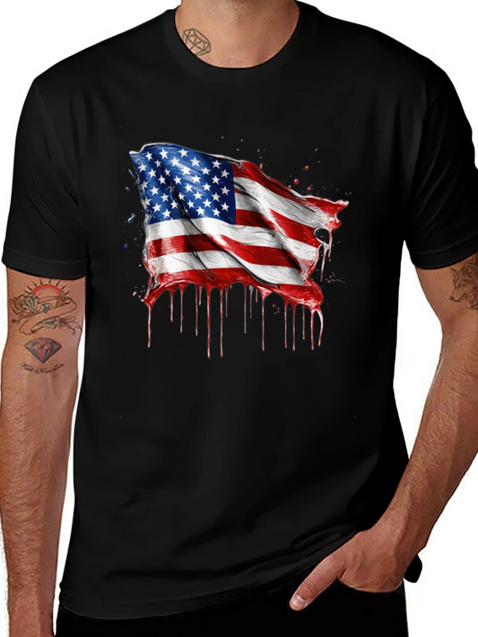 American Flag Drip Graphic Tee - Patriotic Style