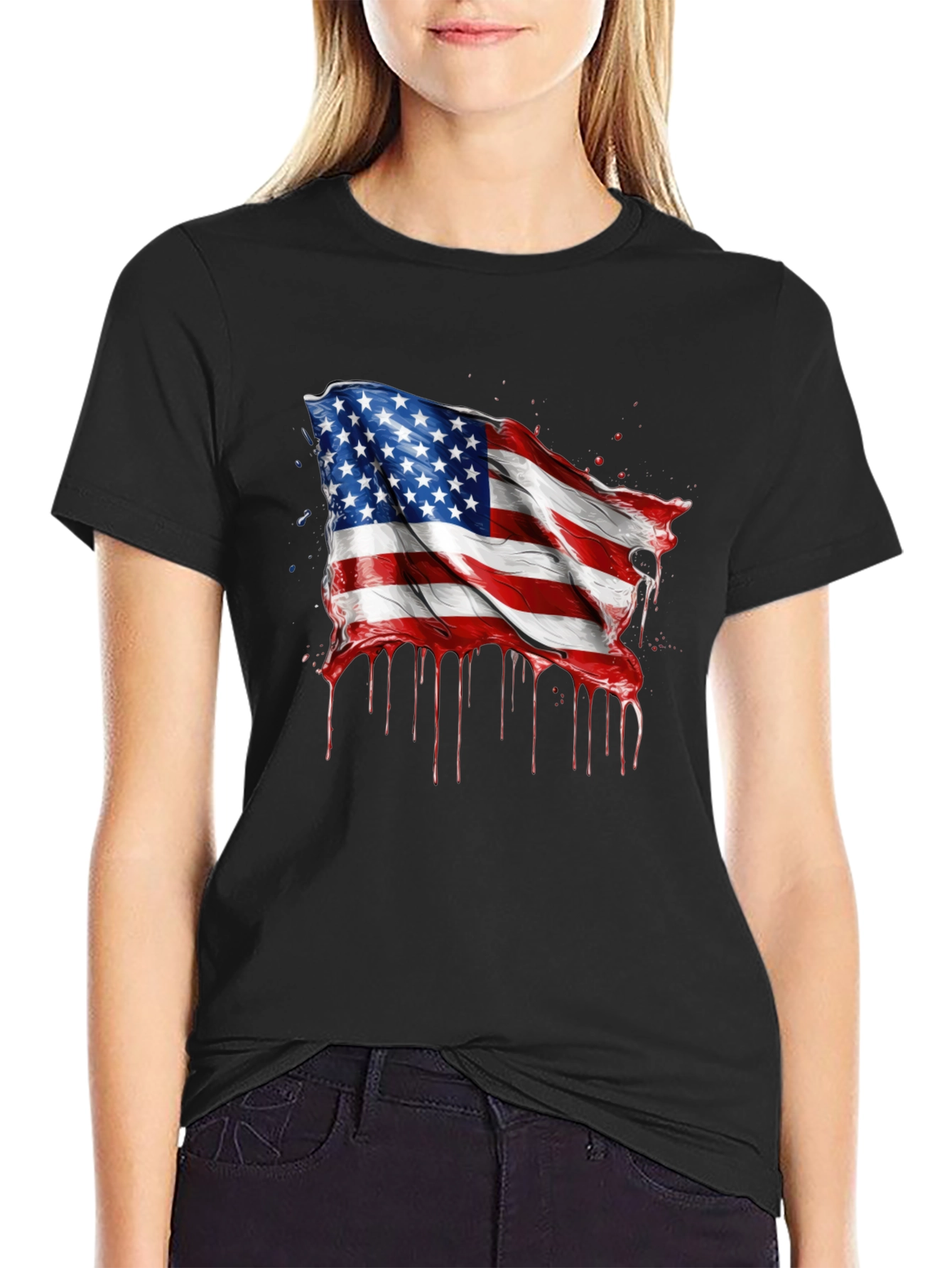American Flag Drip Graphic Tee - Patriotic Style