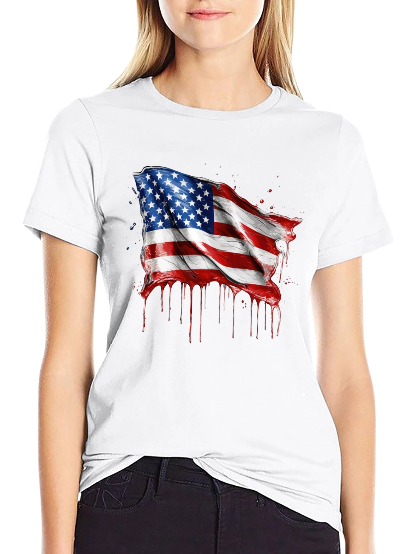 American Flag Drip Graphic Tee - Patriotic Style