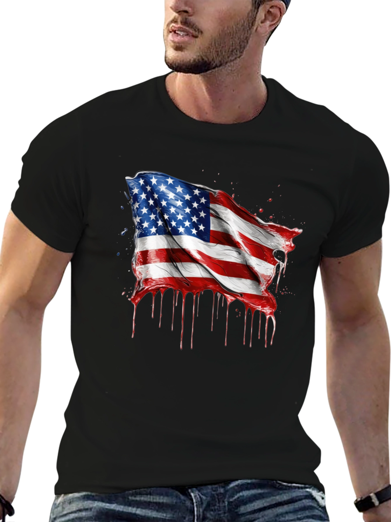 American Flag Drip Graphic Tee - Patriotic Style