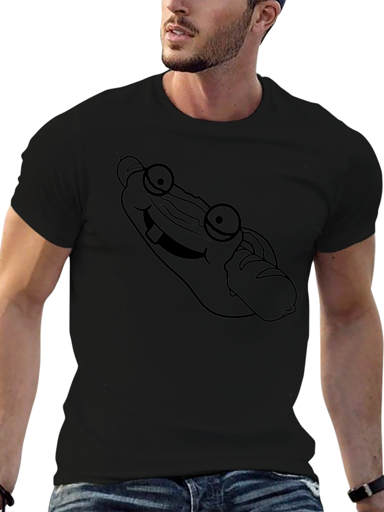 Funny Hot Dog Cartoon Graphic Print Black T-Shirt