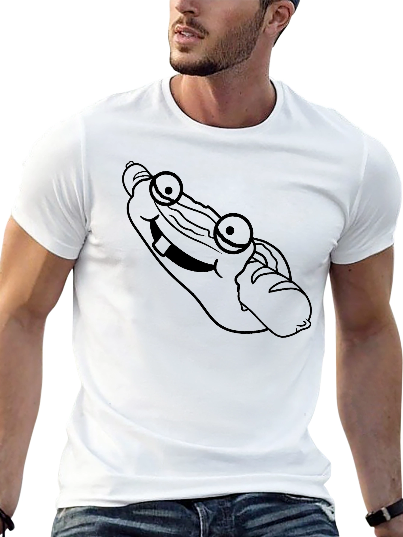 Funny Hot Dog Cartoon Graphic Print Black T-Shirt