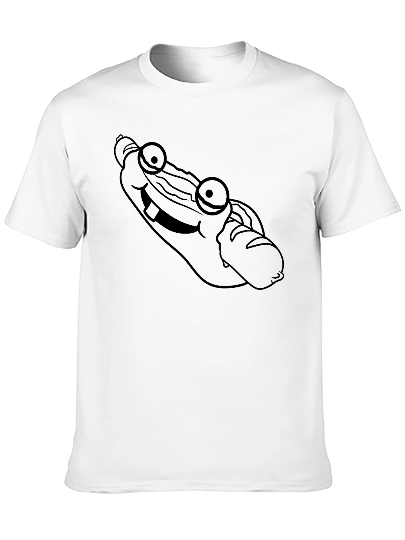 Funny Hot Dog Cartoon Graphic Print Black T-Shirt