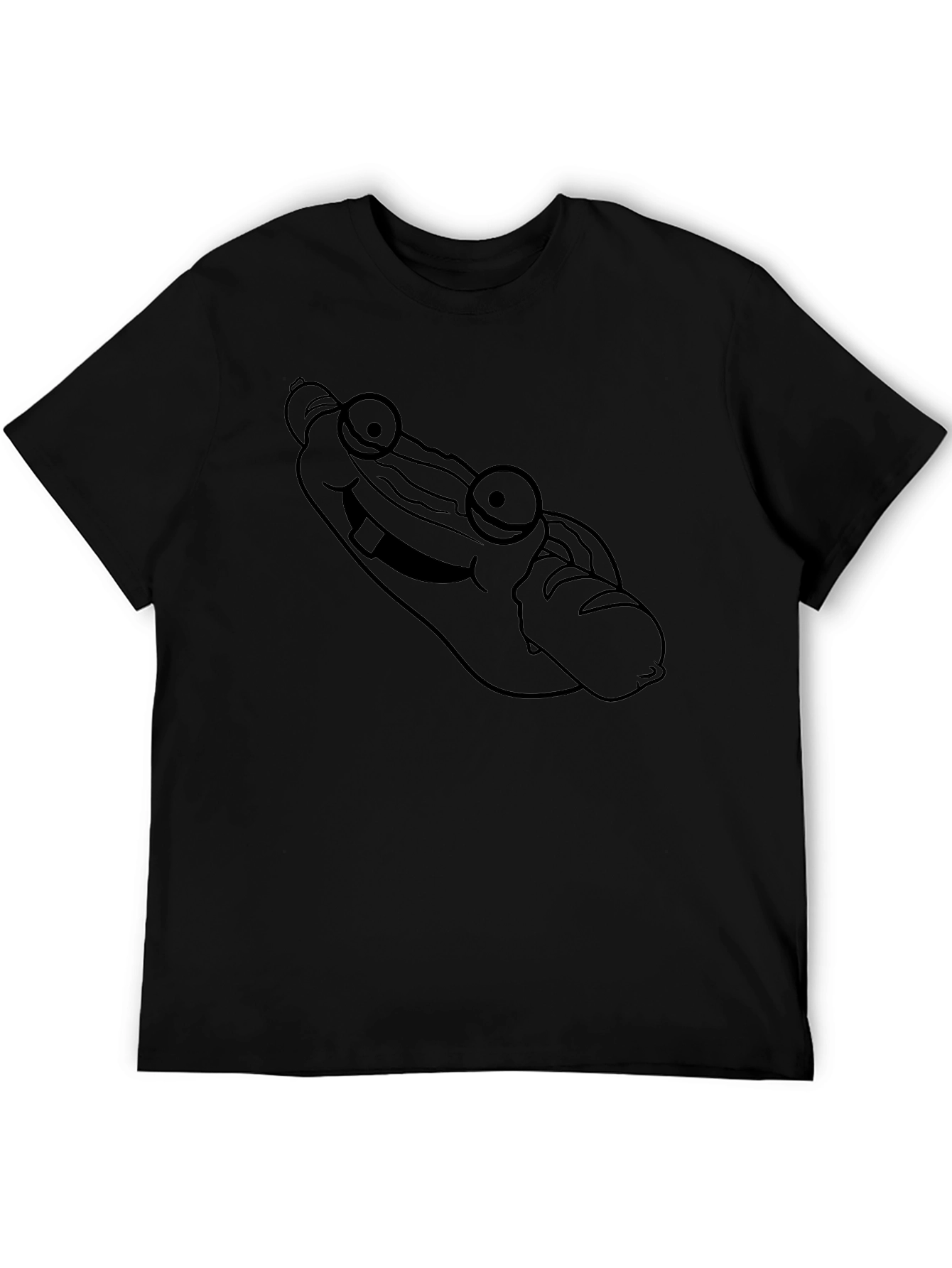 Funny Hot Dog Cartoon Graphic Print Black T-Shirt