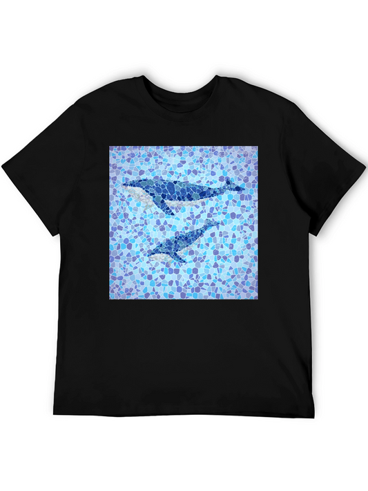 Whale Mosaic Graphic Tee - Stylish Mens Black T-Shirt