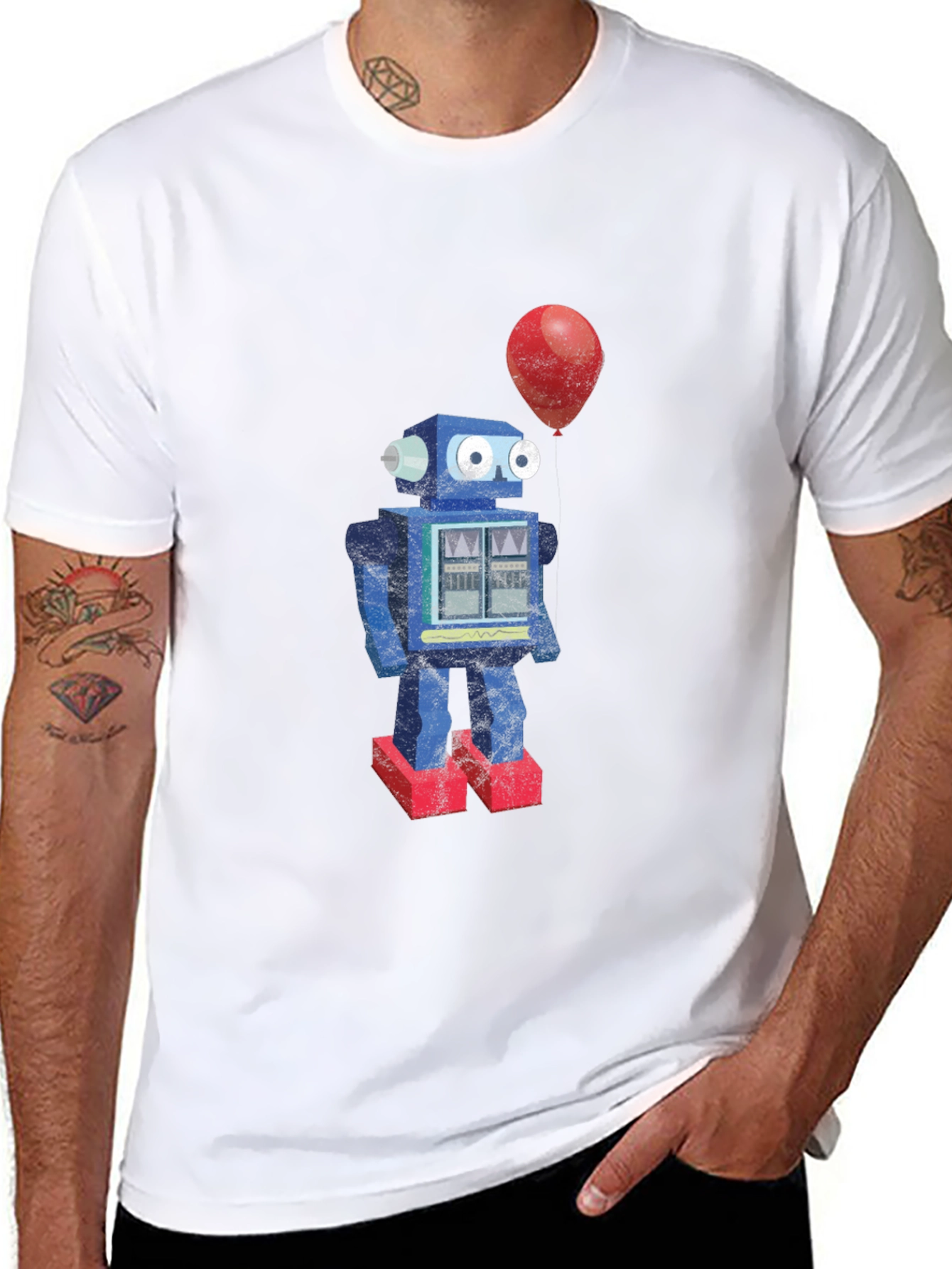 Robot & Balloon Graphic T-Shirt - Unique Design