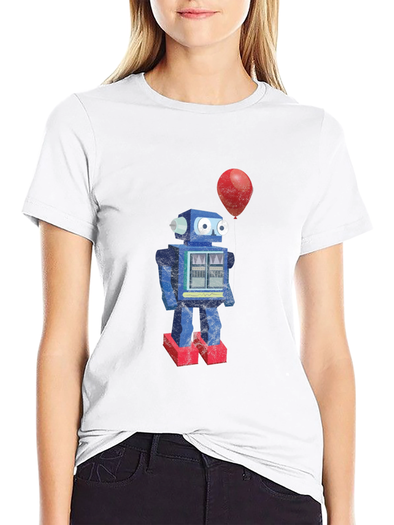 Robot & Balloon Graphic T-Shirt - Unique Design