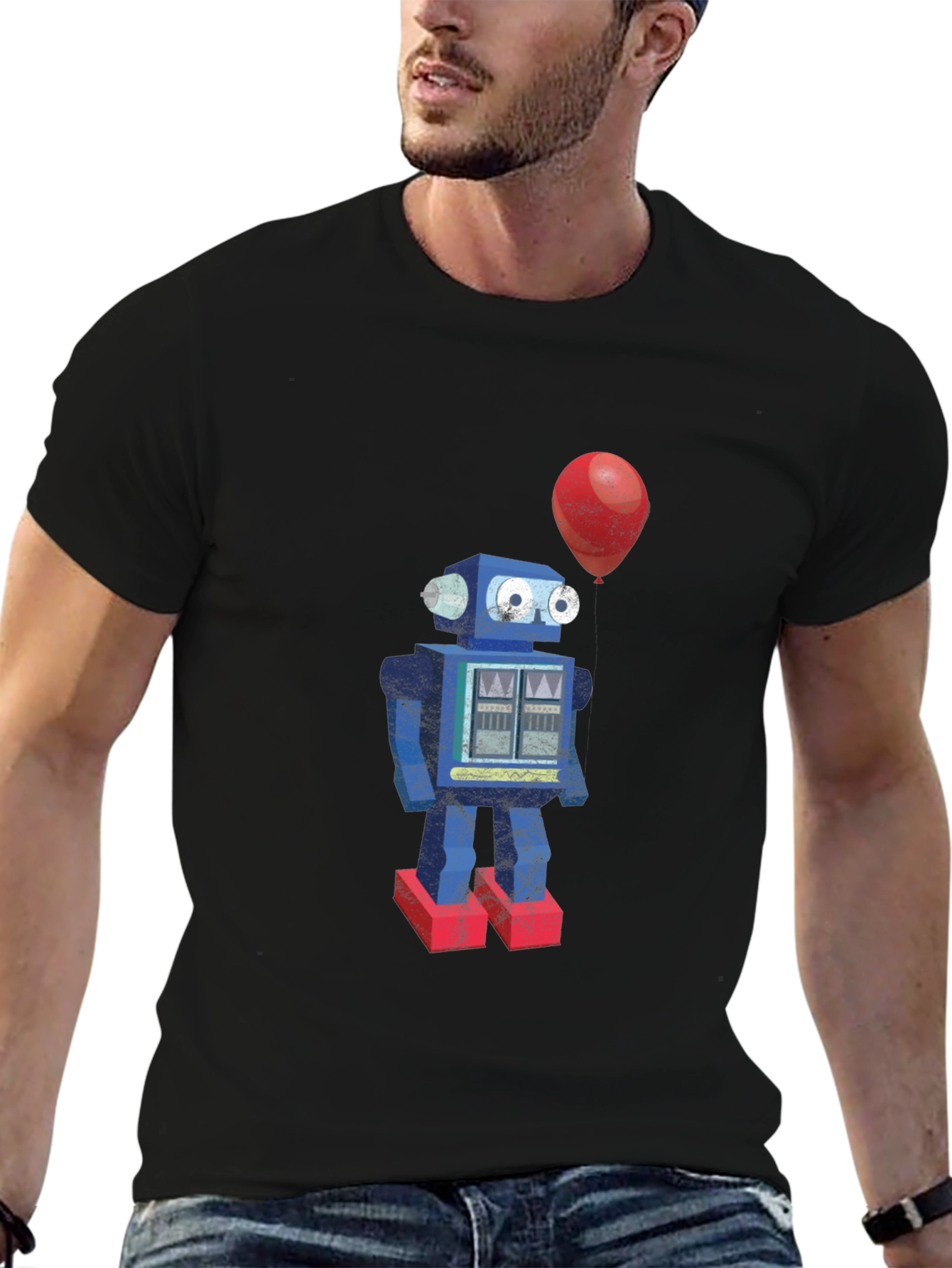 Robot & Balloon Graphic T-Shirt - Unique Design