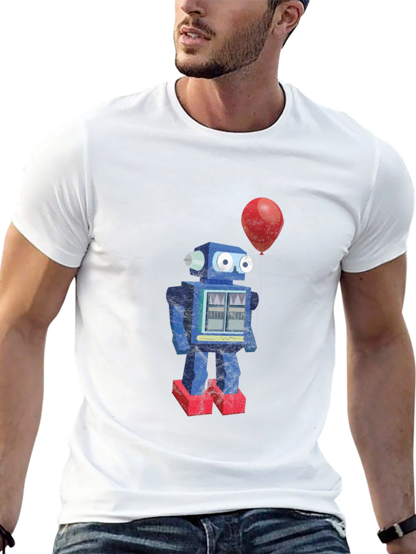 Robot & Balloon Graphic T-Shirt - Unique Design