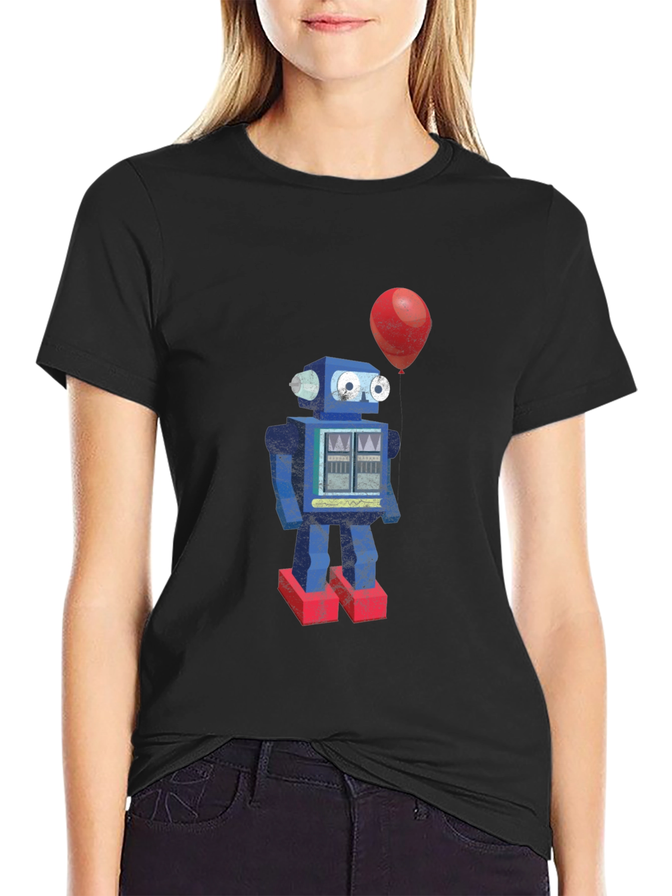 Robot & Balloon Graphic T-Shirt - Unique Design