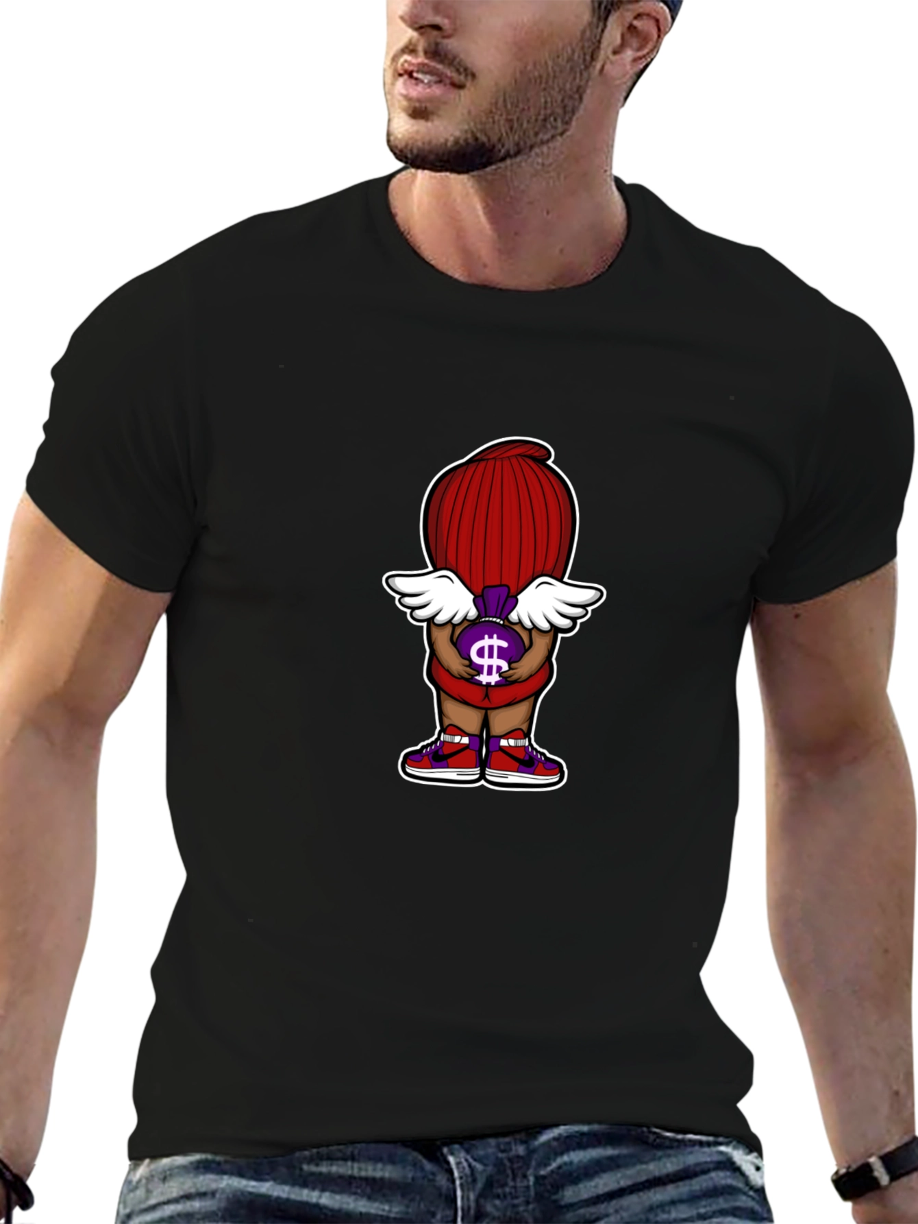 Cartoon Money Bag T-Shirt - Black