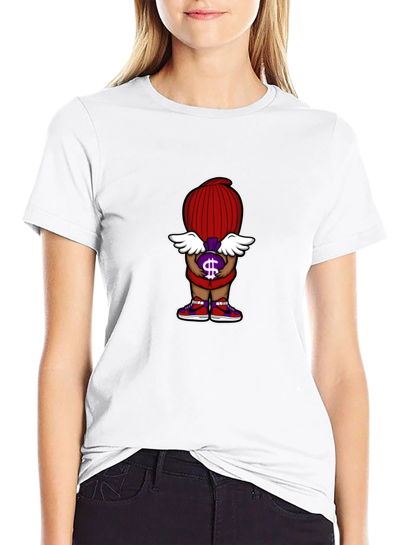 Cartoon Money Bag T-Shirt - Black