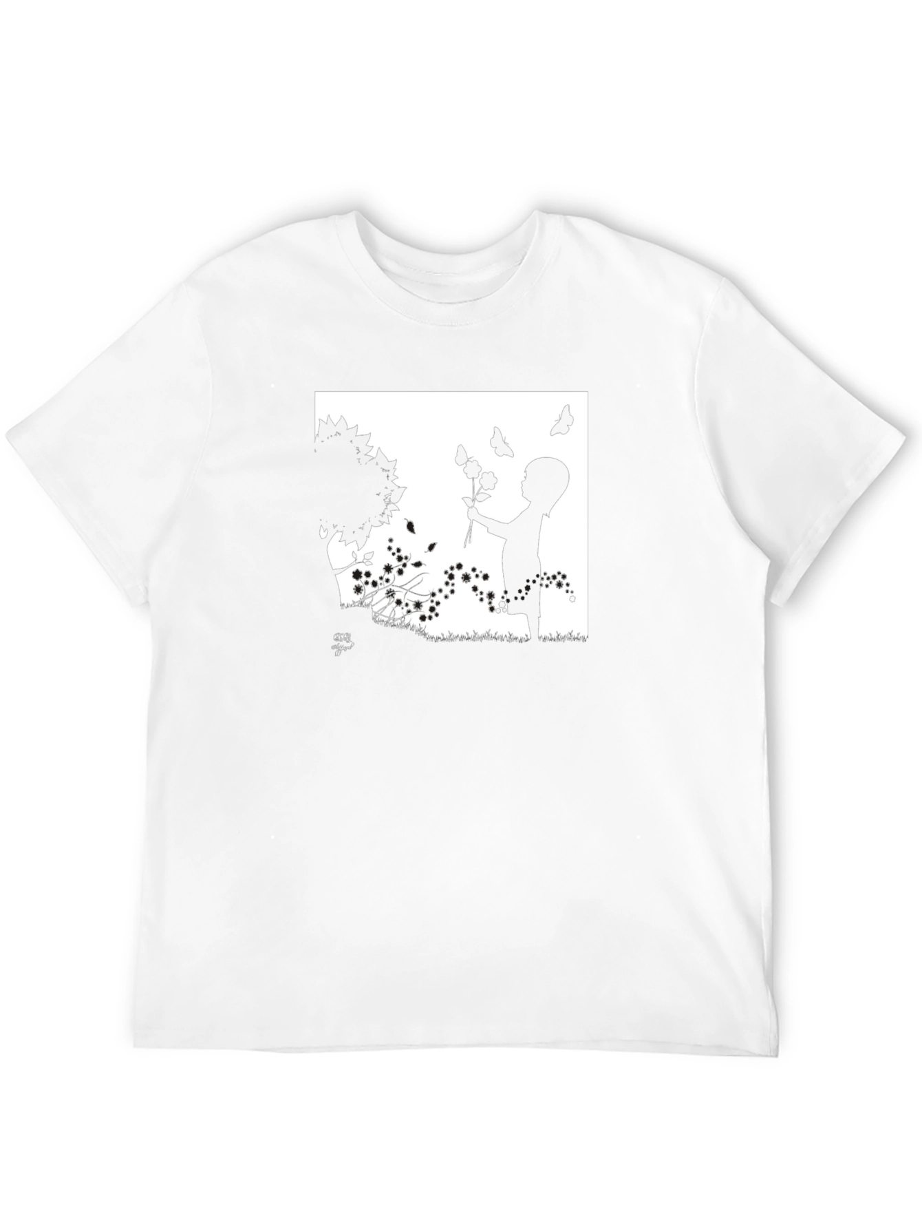 Silhouette Child with Flowers Graphic T-Shirt
