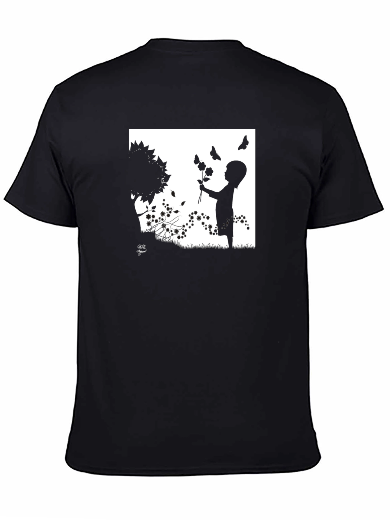 Silhouette Child with Flowers Graphic T-Shirt