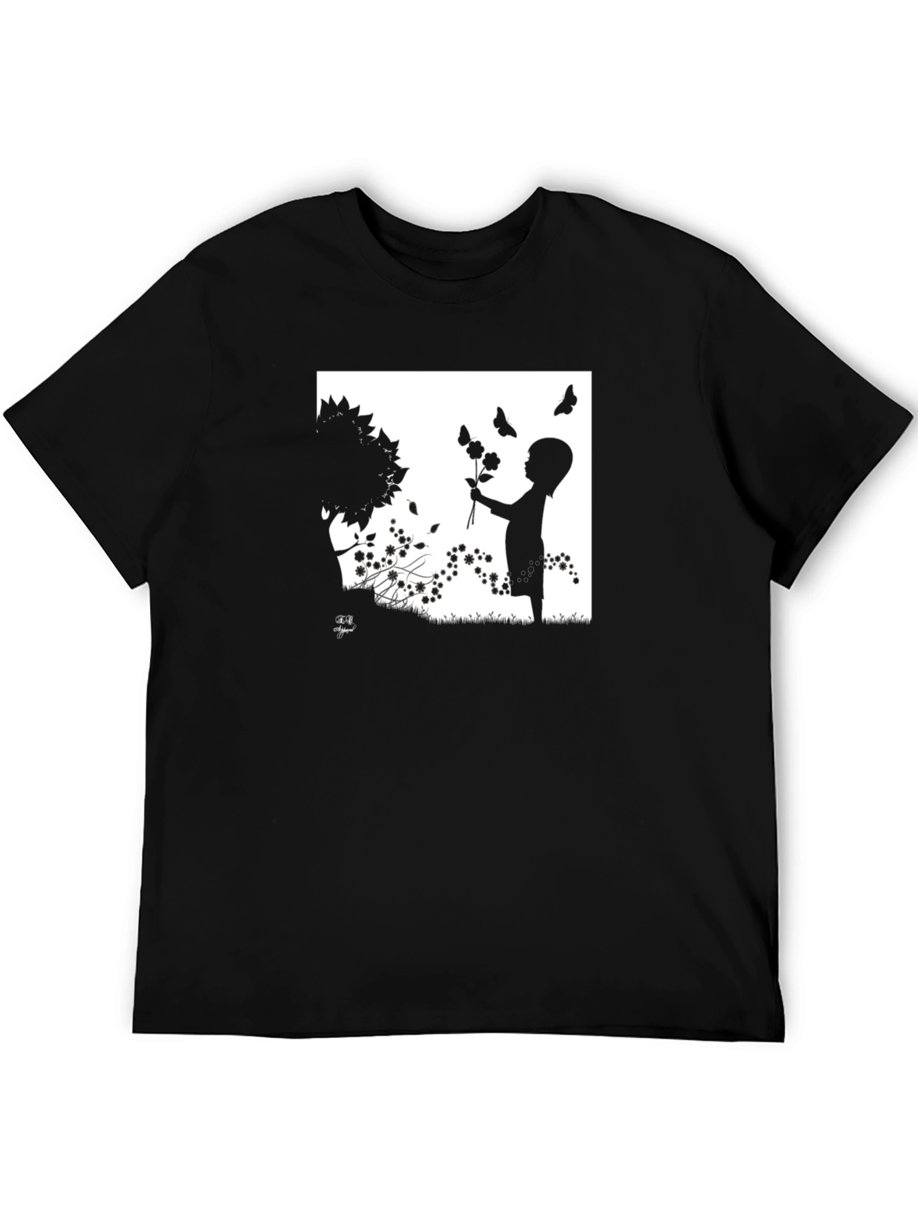 Silhouette Child with Flowers Graphic T-Shirt