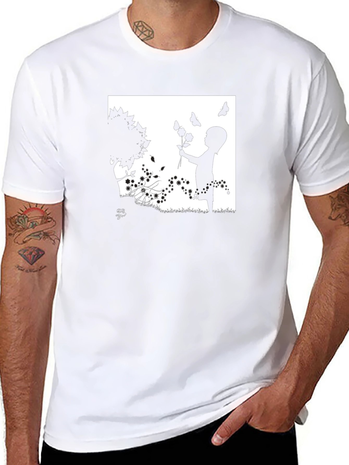 Silhouette Child with Flowers Graphic T-Shirt