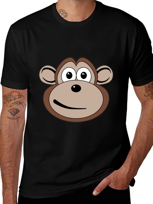 Cartoon Monkey Face Black T-Shirt
