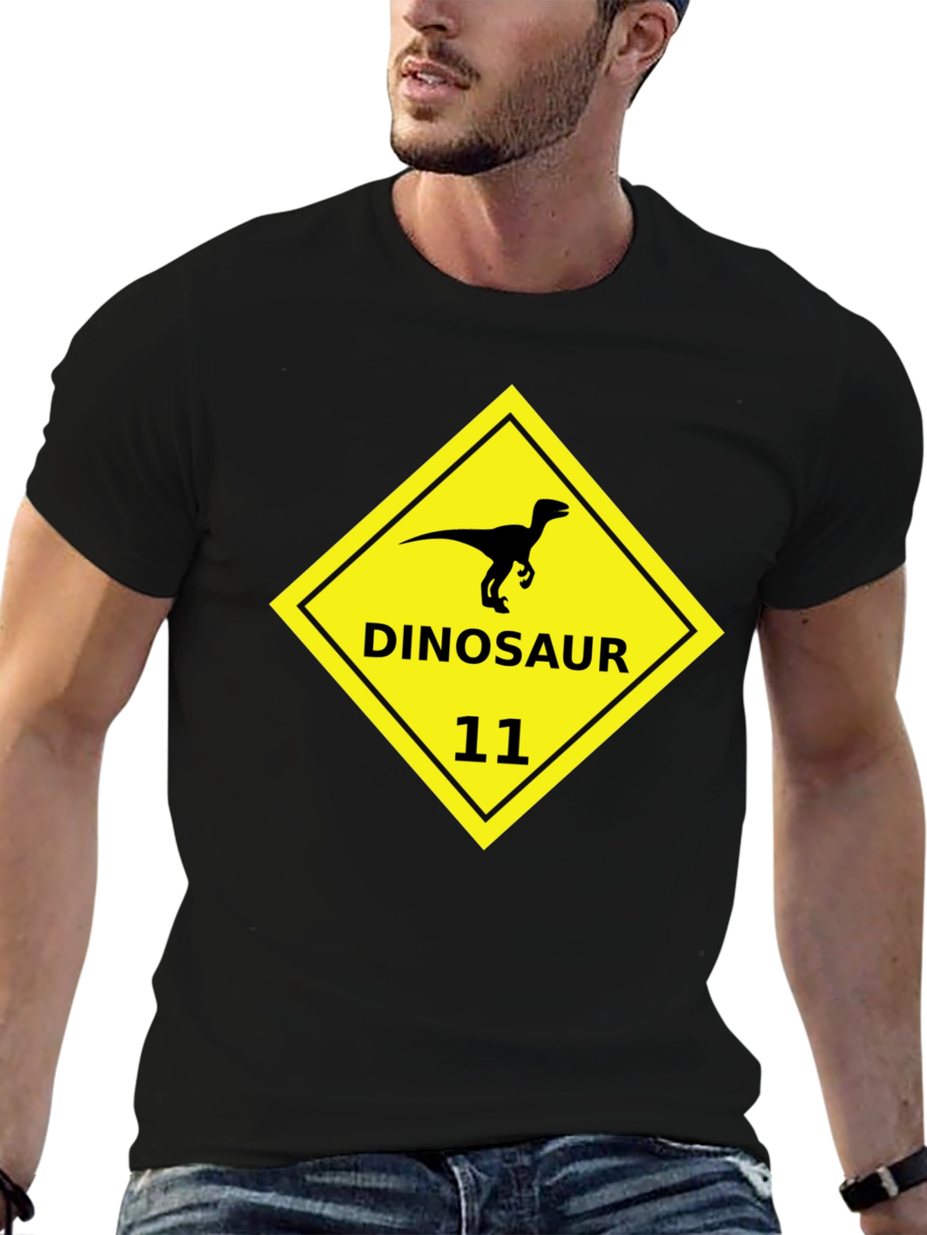Dinosaur 11 Graphic Tee - Black Cotton T-Shirt