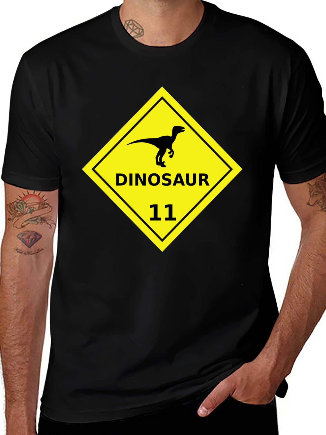 Dinosaur 11 Graphic Tee - Black Cotton T-Shirt