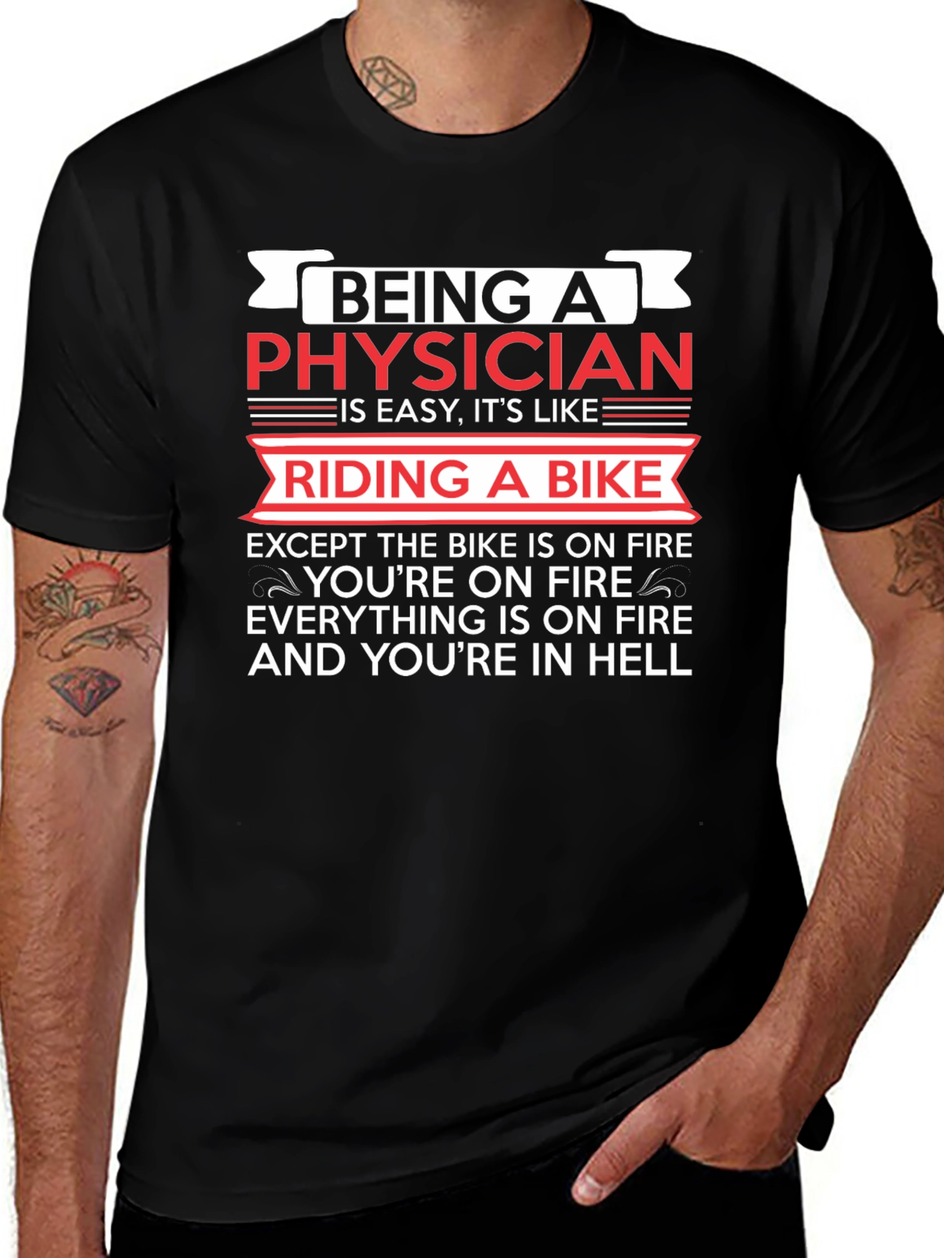 Physician Riding Bike On Fire Novelty T-Shirt