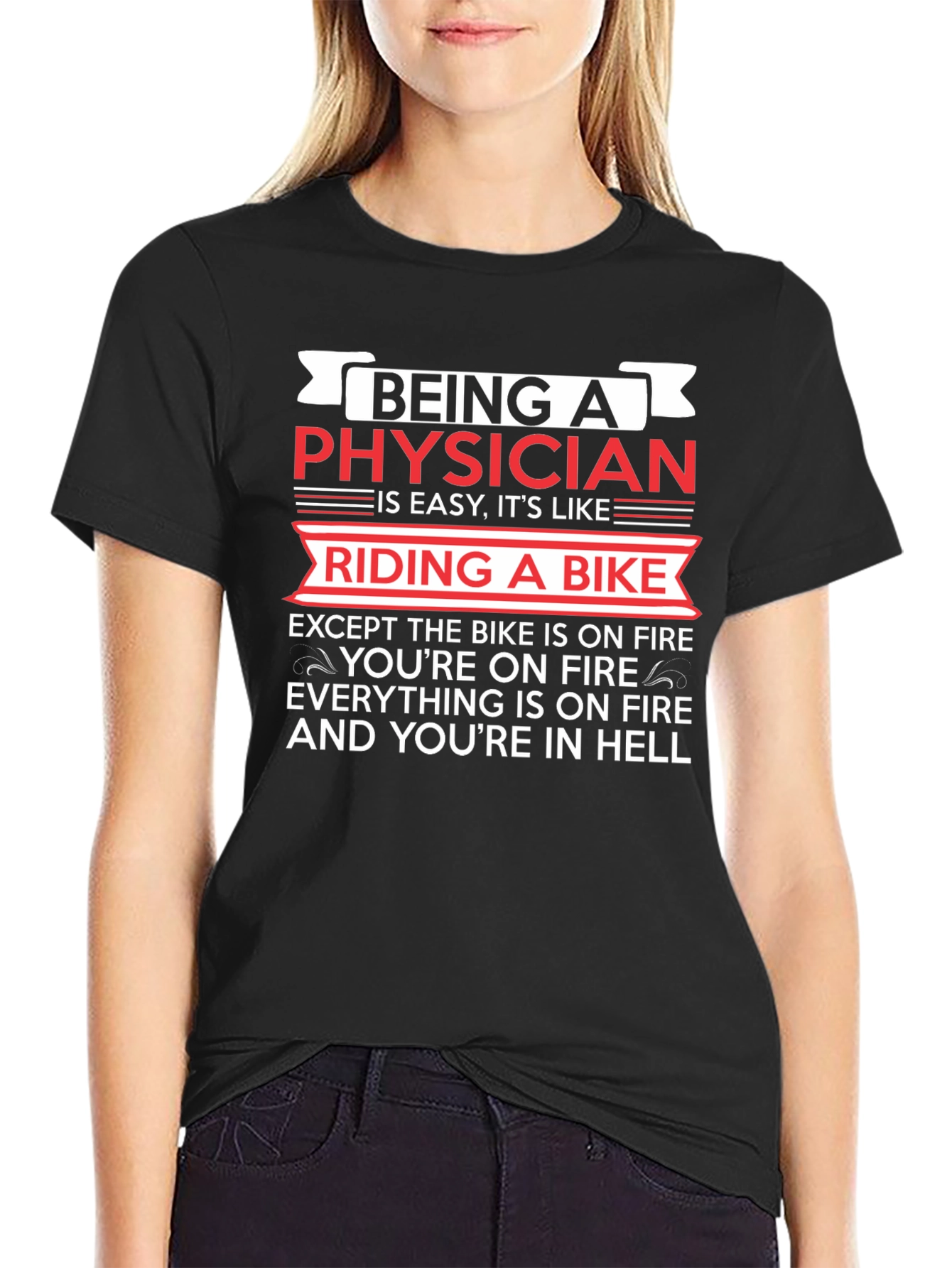 Physician Riding Bike On Fire Novelty T-Shirt