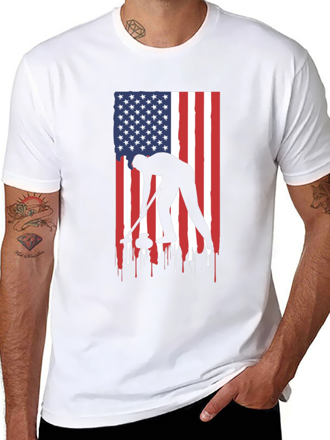 Curling USA Flag Graphic Tee