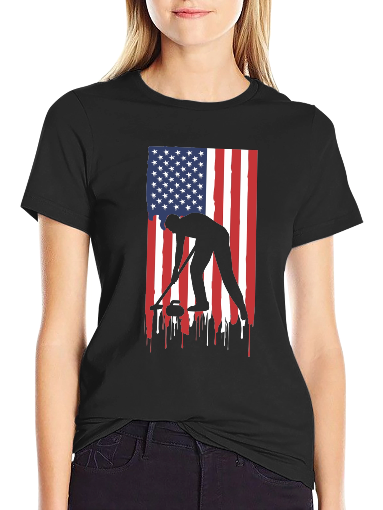 Curling USA Flag Graphic Tee