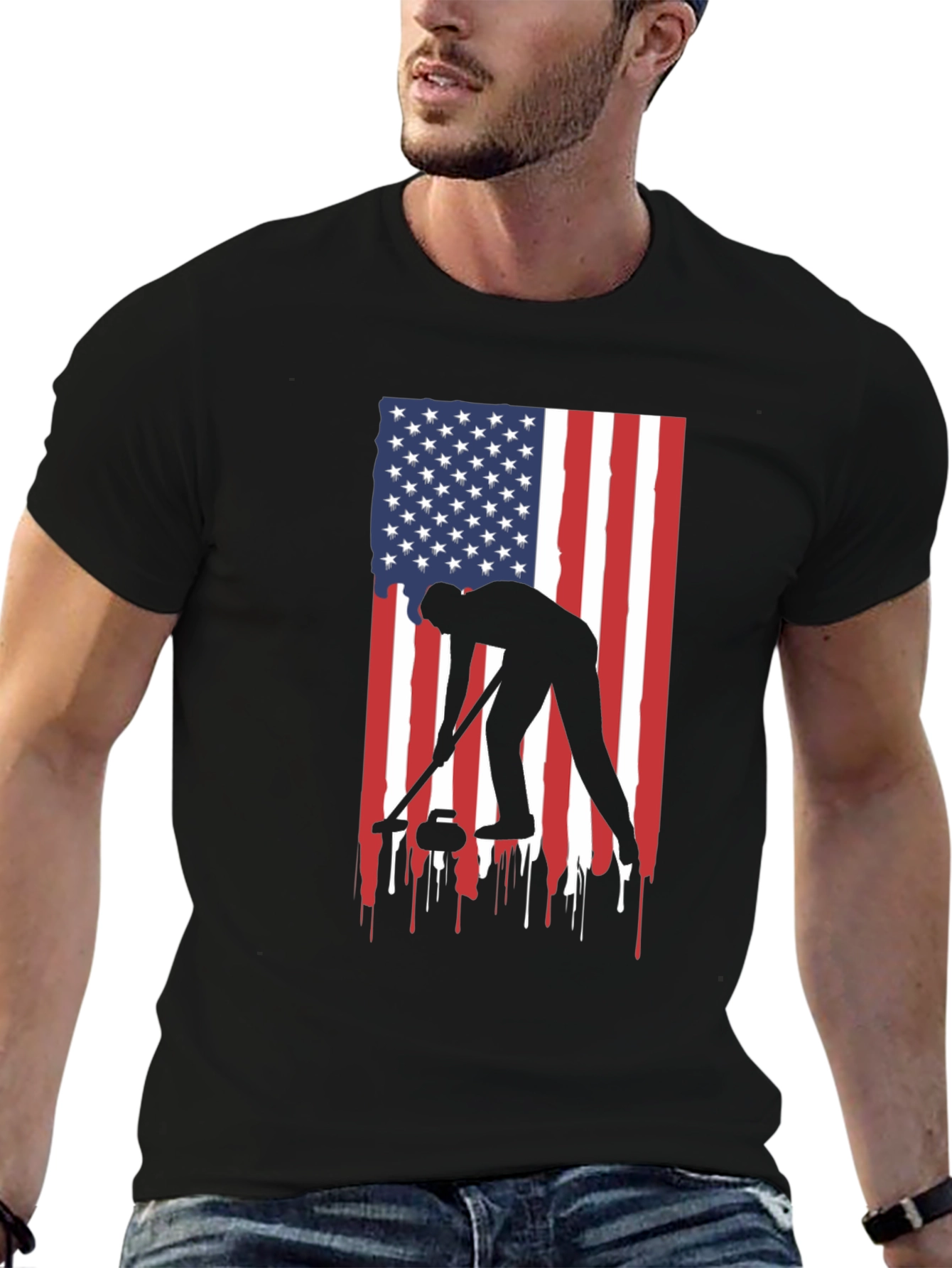Curling USA Flag Graphic Tee
