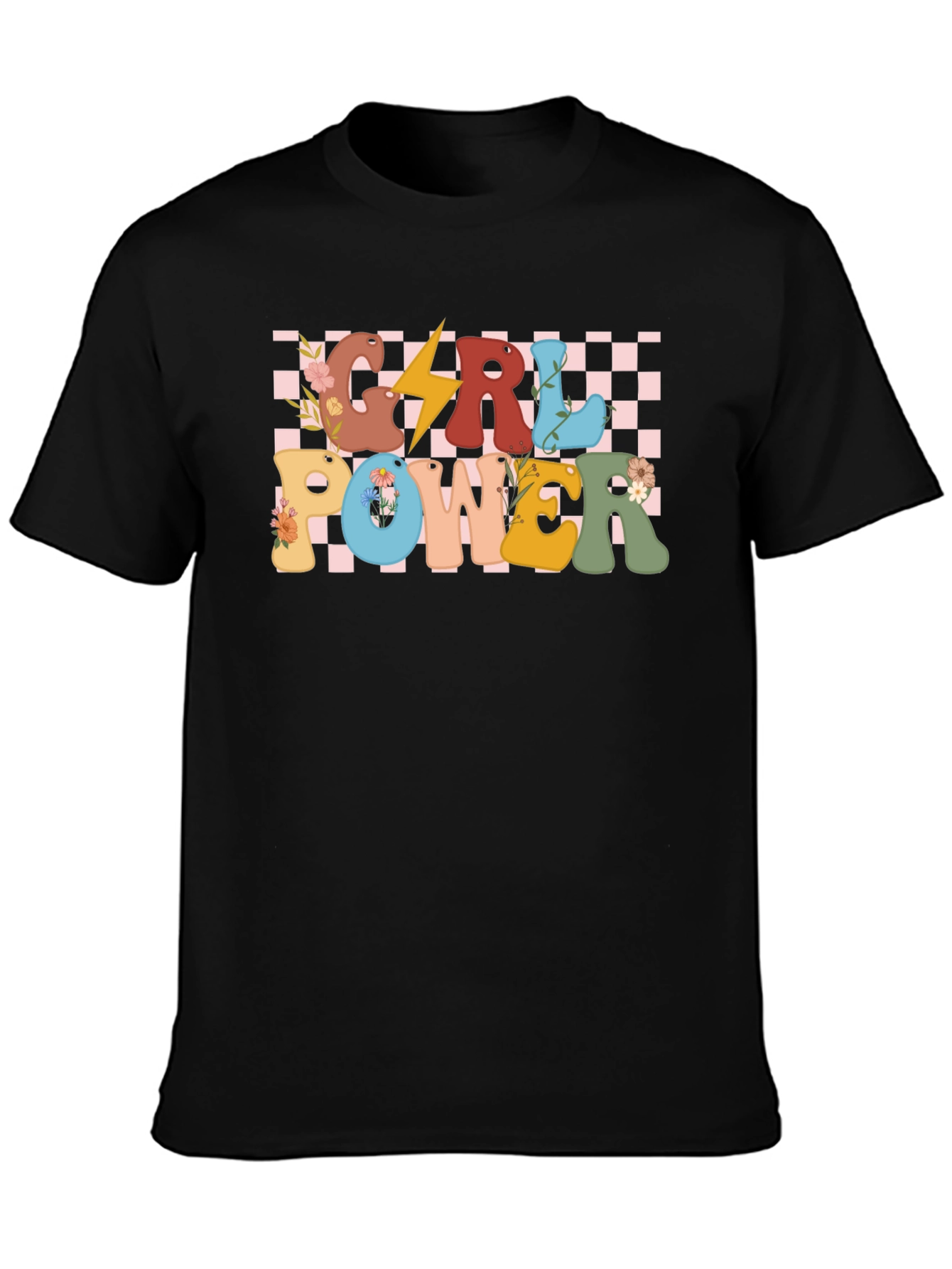 Girl Power Graphic Tee - Retro Checkered Design