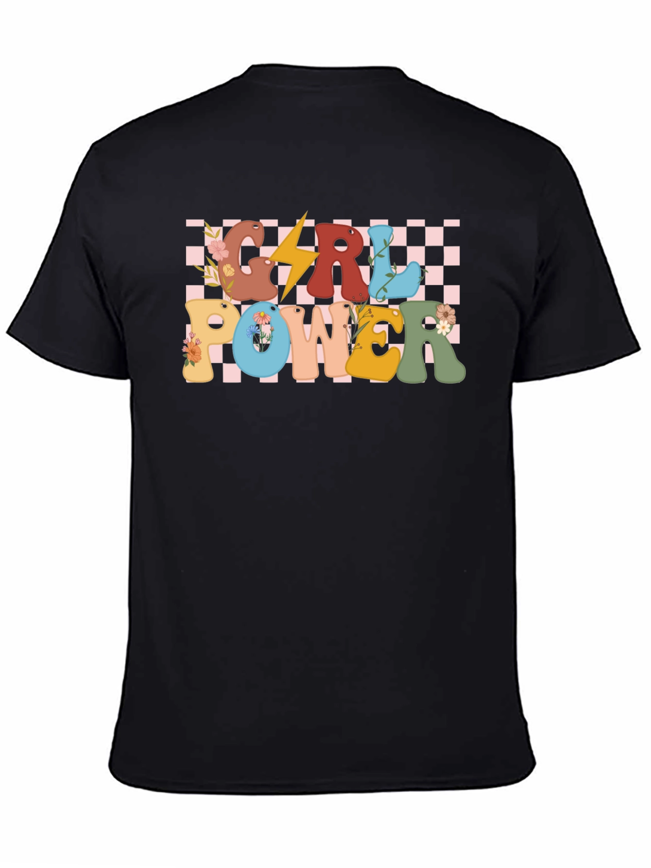 Girl Power Graphic Tee - Retro Checkered Design