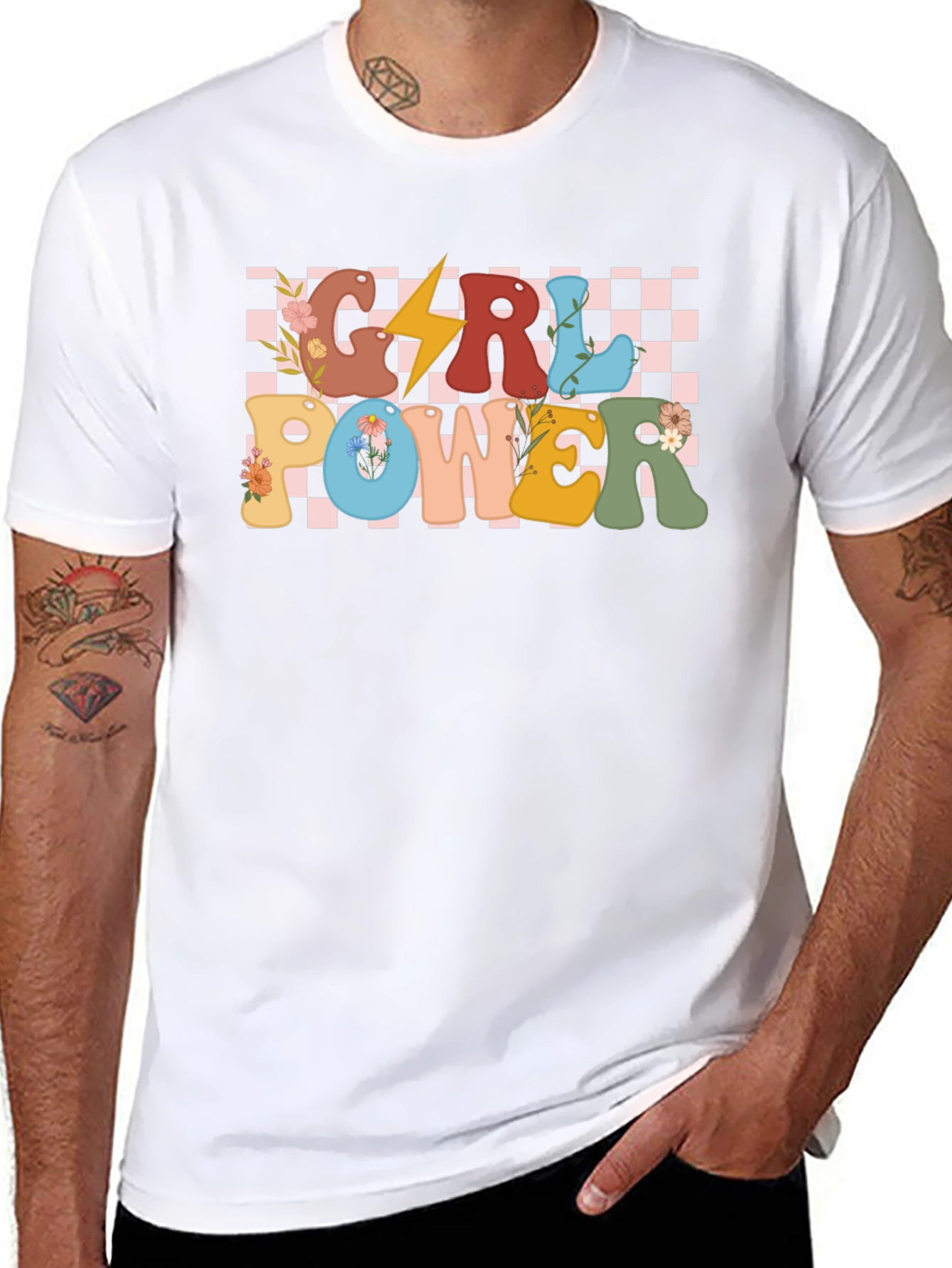 Girl Power Graphic Tee - Retro Checkered Design