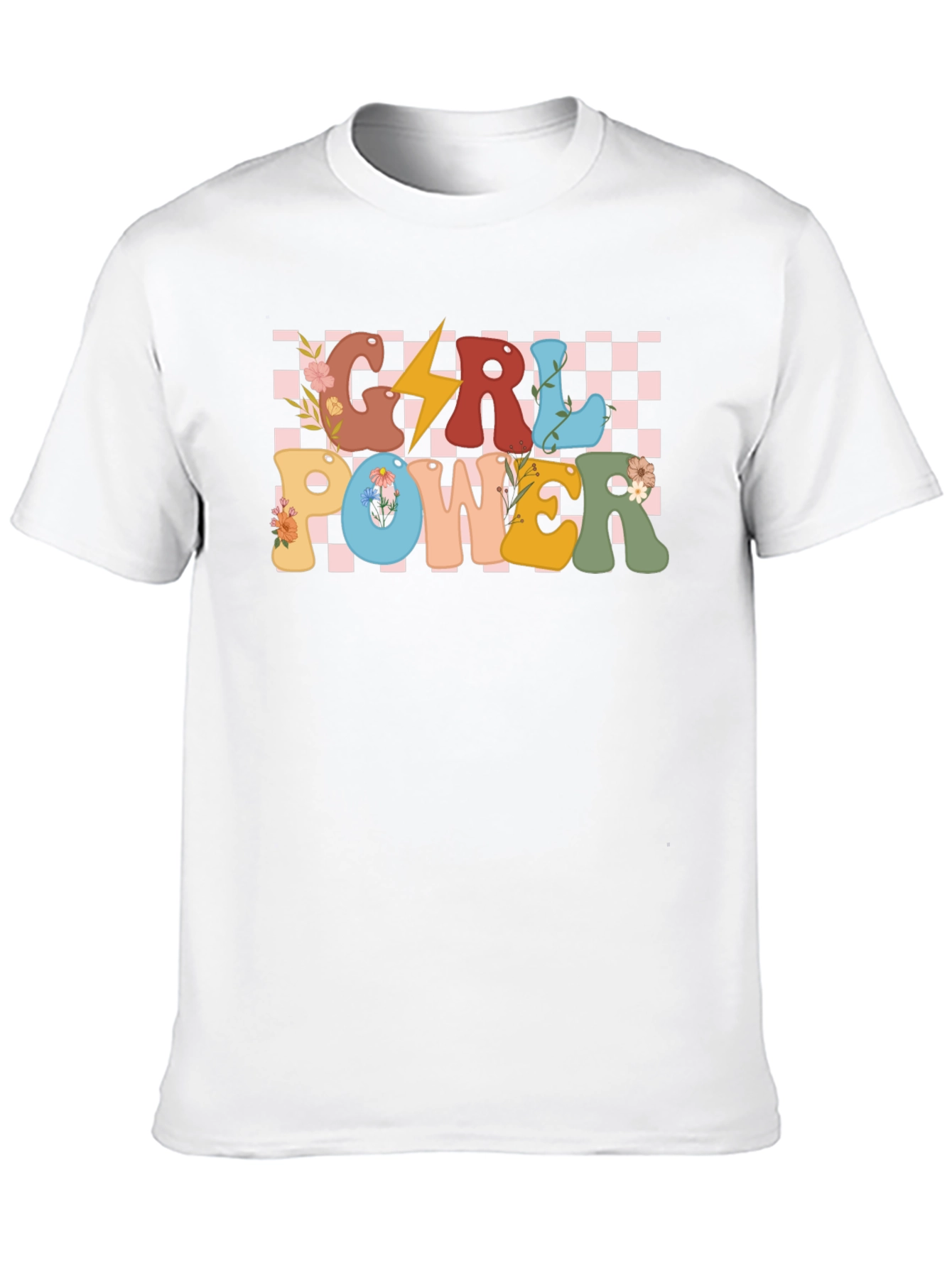 Girl Power Graphic Tee - Retro Checkered Design