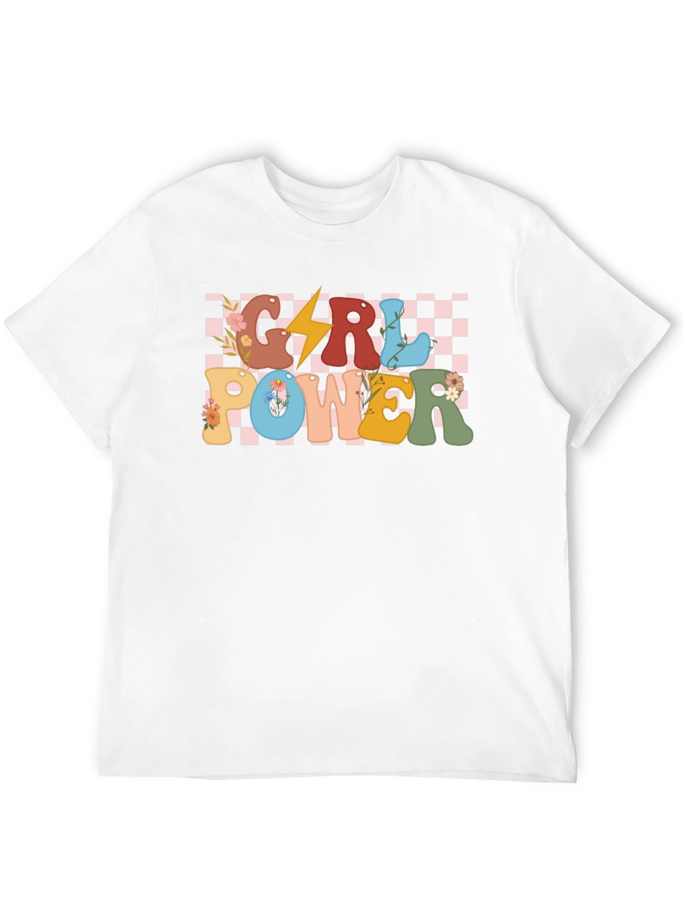 Girl Power Graphic Tee - Retro Checkered Design
