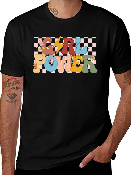 Girl Power Graphic Tee - Retro Checkered Design