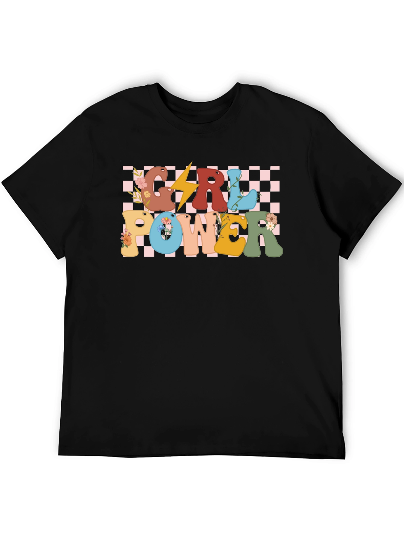 Girl Power Graphic Tee - Retro Checkered Design