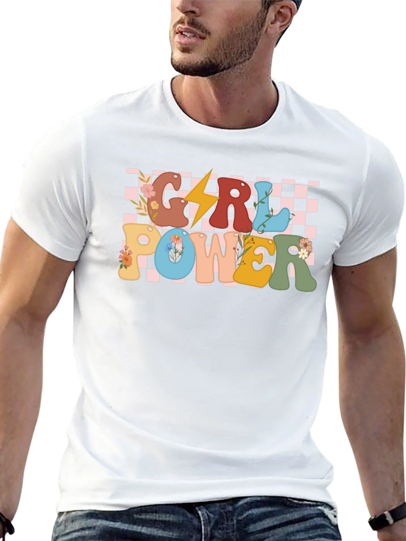 Girl Power Graphic Tee - Retro Checkered Design