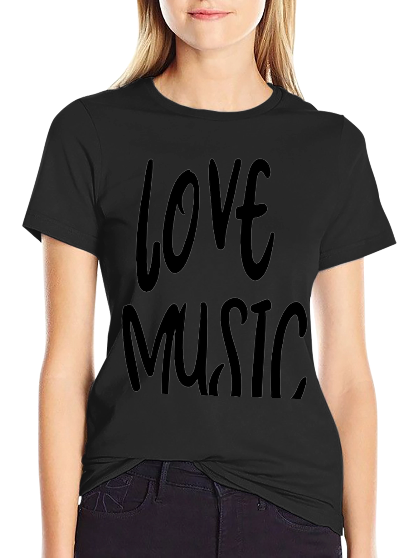Love Music Graphic Black T-Shirt