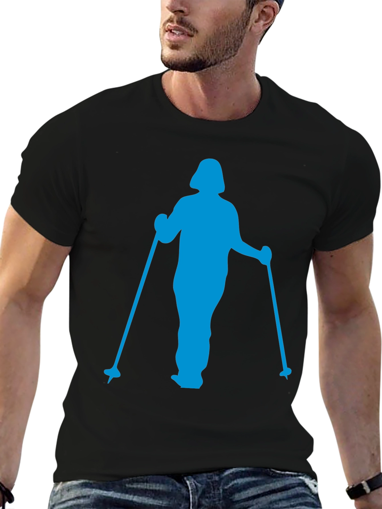 Blue Skier Graphic T-Shirt - Black