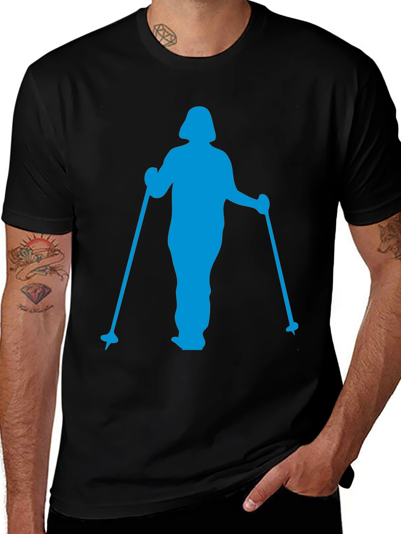 Blue Skier Graphic T-Shirt - Black